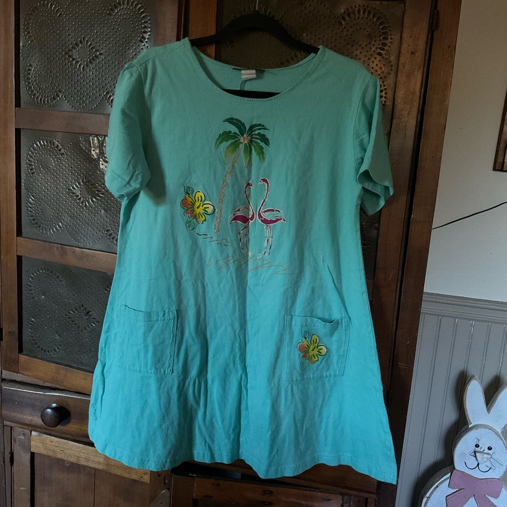 Vintage Palm Tree Flamingo Beach Cover Up Dress M